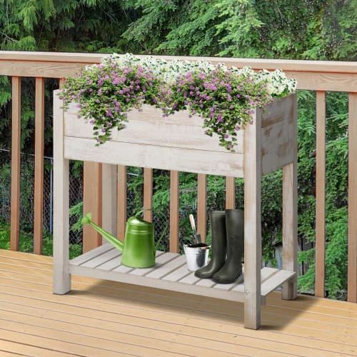 Outsunny Pots, Cache-pots Et Jardinières D'extérieur Jardinière Sur Pieds Potager Bois Sapin Blanc Effet Vieilli 4 Outsunny Pots, Cache-pots Et Jardinières D'extérieur Jardinière Sur Pieds Potager Bois Sapin Blanc Effet Vieilli – Image 2