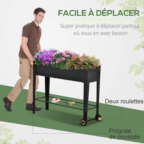 Outsunny Pots, Cache-pots Et Jardinières D'extérieur Jardinière Sur Pieds Potager étagère 2 Roues Insert D'irrigation Métal 7 Outsunny Pots, Cache-pots Et Jardinières D'extérieur Jardinière Sur Pieds Potager étagère 2 Roues Insert D'irrigation Métal – Image 5