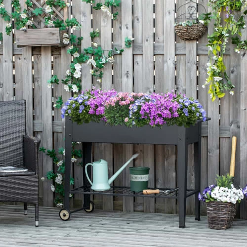 Outsunny Pots, Cache-pots Et Jardinières D'extérieur Jardinière Sur Pieds Potager étagère 2 Roues Insert D'irrigation Métal 4 Outsunny Pots, Cache-pots Et Jardinières D'extérieur Jardinière Sur Pieds Potager étagère 2 Roues Insert D'irrigation Métal – Image 2