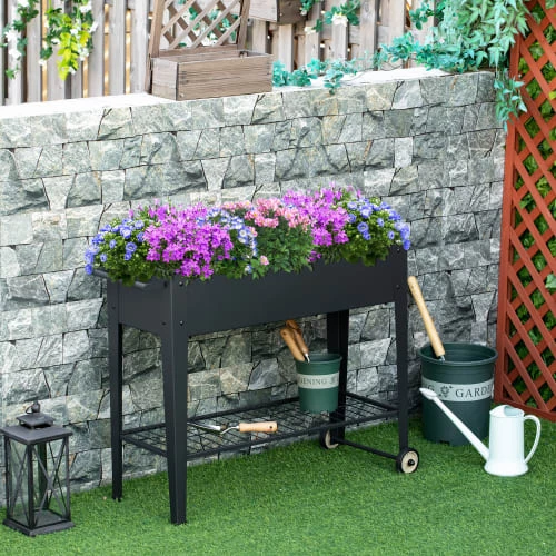 Outsunny Pots, Cache-pots Et Jardinières D'extérieur Jardinière Sur Pieds Potager étagère 2 Roues Insert D'irrigation Métal 6 Outsunny Pots, Cache-pots Et Jardinières D'extérieur Jardinière Sur Pieds Potager étagère 2 Roues Insert D'irrigation Métal – Image 4