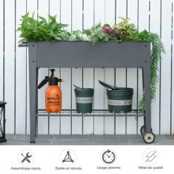 Outsunny Pots, Cache-pots Et Jardinières D'extérieur Jardinière Sur Pieds Potager étagère 2 Roues Insert Irrigation Métal -Parasols Soldes Magasin jardiniere sur pieds potager etagere 2 roues insert irrigation metal 3