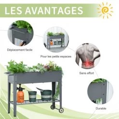 Outsunny Pots, Cache-pots Et Jardinières D'extérieur Jardinière Sur Pieds Potager étagère 2 Roues Insert Irrigation Métal -Parasols Soldes Magasin jardiniere sur pieds potager etagere 2 roues insert irrigation metal 4