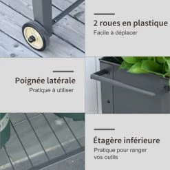 Outsunny Pots, Cache-pots Et Jardinières D'extérieur Jardinière Sur Pieds Potager étagère 2 Roues Insert Irrigation Métal -Parasols Soldes Magasin jardiniere sur pieds potager etagere 2 roues insert irrigation metal 5