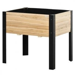 Outsunny Pots, Cache-pots Et Jardinières D'extérieur Jardinière Sur Pieds - Potager - Métal époxy Noir Bois Sapin