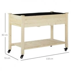 Outsunny Pots, Cache-pots Et Jardinières D'extérieur Jardinière Sur Pieds Roulettes Avec étagère Bois Sapin -Parasols Soldes Magasin jardiniere sur pieds roulettes avec etagere bois sapin 2