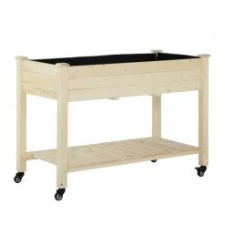 Outsunny Pots, Cache-pots Et Jardinières D'extérieur Jardinière Sur Pieds Roulettes Avec étagère Bois Sapin