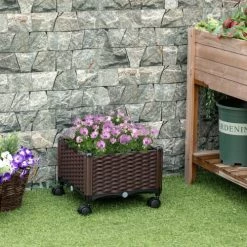 Parasols Soldes Magasin -Parasols Soldes Magasin jardiniere sur roulettes plastique imitation rotin tresse chocolat 1