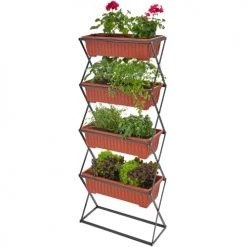 Tectake Pots, Cache-pots Et Jardinières D'extérieur Jardinière Verticale Avec 4 Bacs à Fleurs 52 X 21 X 127 Cm Marron -Parasols Soldes Magasin jardiniere verticale avec 4 bacs a fleurs 52 x 21 x 127 cm marron 2