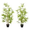 Outsunny Plantes D'intérieur Et Fleurs D'intérieur Lot De 2 Bambous Artificiels 1,20H M - 369 Feuilles - Pot Noir -Parasols Soldes Magasin lot de 2 bambous artificiels 1 20h m 369 feuilles pot noir