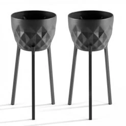 Oviala Pots, Cache-pots Et Jardinières D'extérieur Lot De 2 Caches Pots En Métal Gris