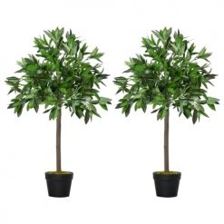 Outsunny Plantes D'intérieur Et Fleurs D'intérieur Lot De 2 Lauriers Boules Artificiels H.0,90 M Pot Inclus Noir Vert