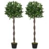 Outsunny Plantes D'intérieur Et Fleurs D'intérieur Lot De 2 Lauriers Boules Artificiels H.1,20H M Pot Inclus Noir Vert