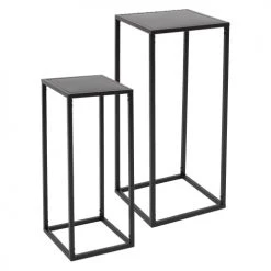 ML-Design Pots, Cache-pots Et Jardinières D'extérieur Lot De 2 Support Pour Plante, Métal En Poudre Noir