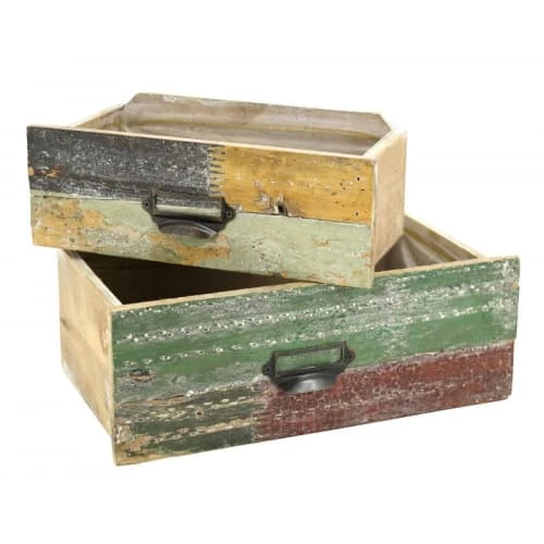 Aubry Gaspard Pots, Cache-pots Et Jardinières D'extérieur Lot De 2 Tiroirs Jardinières Bois Recyclé 3 Aubry Gaspard Pots, Cache-pots Et Jardinières D'extérieur Lot De 2 Tiroirs Jardinières Bois Recyclé