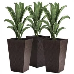 Outsunny Pots, Cache-pots Et Jardinières D'extérieur Lot De 3 Pots De Fleurs H.61 Cm PP Aspect Rotin Chocolat