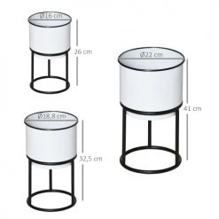 Outsunny Pots, Cache-pots Et Jardinières D'extérieur Lot De 3 Supports De Pots De Fleurs Design Métal époxy Noir Et Blanc -Parasols Soldes Magasin lot de 3 supports de pots de fleurs design metal epoxy noir et blanc 2