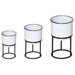 Outsunny Pots, Cache-pots Et Jardinières D'extérieur Lot De 3 Supports De Pots De Fleurs Design Métal époxy Noir Et Blanc