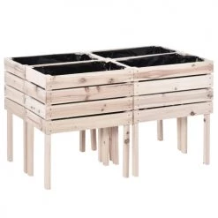 Outsunny Pots, Cache-pots Et Jardinières D'extérieur Lot De 4 Jardinières Sur Pieds Carrés Potagers Sapin Naturel