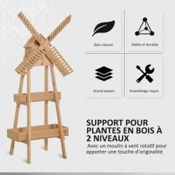Outsunny Pots, Cache-pots Et Jardinières D'extérieur Moulin à Vent Décoratif - étagère Pots De Fleurs Moulin - Sapin -Parasols Soldes Magasin moulin a vent decoratif etagere pots de fleurs moulin sapin 4
