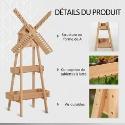 Outsunny Pots, Cache-pots Et Jardinières D'extérieur Moulin à Vent Décoratif - étagère Pots De Fleurs Moulin - Sapin -Parasols Soldes Magasin moulin a vent decoratif etagere pots de fleurs moulin sapin 5