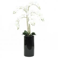 Ligne Déco Plantes D'intérieur Et Fleurs D'intérieur Orchidée Artificielle Blanche Géante Pot Noir Brillant 135cm