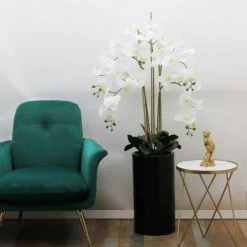 Ligne Déco Plantes D'intérieur Et Fleurs D'intérieur Orchidée Artificielle Blanche Géante Pot Noir Brillant 135cm -Parasols Soldes Magasin orchidee artificielle blanche geante pot noir brillant 135cm 4