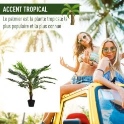 Outsunny Plantes D'intérieur Et Fleurs D'intérieur Palmier Artificiel H1,23m -Parasols Soldes Magasin palmier artificiel h1 23m 3