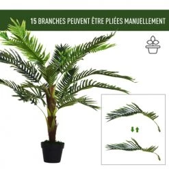 Outsunny Plantes D'intérieur Et Fleurs D'intérieur Palmier Artificiel H1,23m -Parasols Soldes Magasin palmier artificiel h1 23m 4