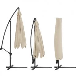 Tectake Parasols Parasol 350 Cm Avec Housse De Protection Beige -Parasols Soldes Magasin parasol 350 cm avec housse de protection beige 3