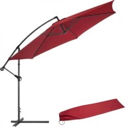 Tectake Parasols Parasol 350 Cm Avec Housse De Protection Rouge