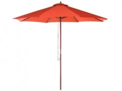 Beliani Parasols Parasol De Jardin En Bois Avec Toile Rouge D270cm
