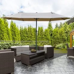 Outsunny Parasols Parasol De Jardin XXL à Manivelle Acier Polyester Café Latte -Parasols Soldes Magasin parasol de jardin xxl a manivelle acier polyester cafe latte 3