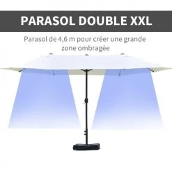 Outsunny Parasols Parasol De Jardin XXL Acier Polyester Haute Densité Crème -Parasols Soldes Magasin parasol de jardin xxl acier polyester haute densite creme 3