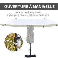Outsunny Parasols Parasol De Jardin XXL Acier Polyester Haute Densité Crème -Parasols Soldes Magasin parasol de jardin xxl acier polyester haute densite creme 4
