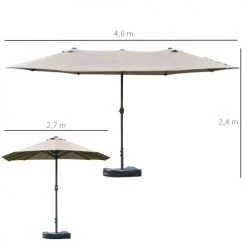 Outsunny Parasols Parasol De Jardin XXL Acier Polyester Haute Densité Gris Clair -Parasols Soldes Magasin parasol de jardin xxl acier polyester haute densite gris clair 2