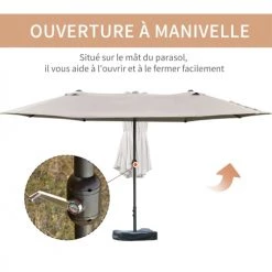 Outsunny Parasols Parasol De Jardin XXL Acier Polyester Haute Densité Gris Clair -Parasols Soldes Magasin parasol de jardin xxl acier polyester haute densite gris clair 4