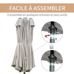 Outsunny Parasols Parasol De Jardin XXL Acier Polyester Haute Densité Gris Clair -Parasols Soldes Magasin parasol de jardin xxl acier polyester haute densite gris clair 5