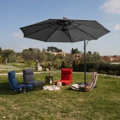 Mobili Rebecca Parasols Parasol Déporté 3x3 M En Acier Et Polyester Gris -Parasols Soldes Magasin parasol deporte 3x3 m en acier et polyester gris 1
