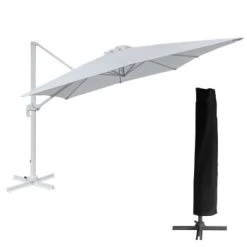 Happy Garden Parasols Parasol Déporté Carré 3x3m Aluminium Toile Taupe Avec Housse -Parasols Soldes Magasin parasol deporte carre 3x3m aluminium toile blanc avec housse