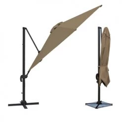 Happy Garden Parasols Parasol Déporté Carré 3x3m Aluminium Toile Taupe Avec Housse -Parasols Soldes Magasin parasol deporte carre 3x3m aluminium toile taupe avec housse 1