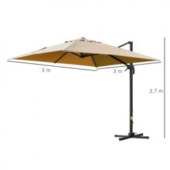 Outsunny Parasols Parasol Déporté Carré Inclinable Pivotant 360° Beige -Parasols Soldes Magasin parasol deporte carre inclinable pivotant 3600 beige 2