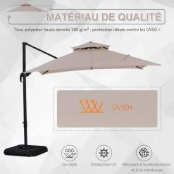 Outsunny Parasols Parasol Déporté Double Toit Inclinable Pivotant Lestage Inclus -Parasols Soldes Magasin parasol deporte double toit inclinable pivotant lestage inclus 4