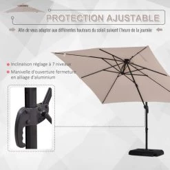 Outsunny Parasols Parasol Déporté Double Toit Inclinable Pivotant Lestage Inclus -Parasols Soldes Magasin parasol deporte double toit inclinable pivotant lestage inclus 5