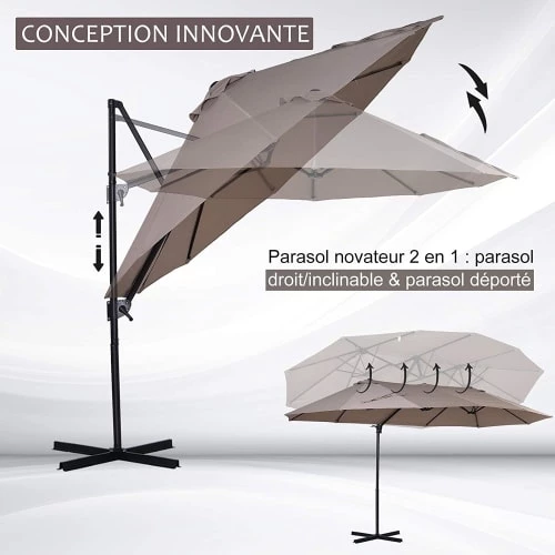 Outsunny Parasols Parasol Déporté Grande Taille Inclinable Marron 8 Outsunny Parasols Parasol Déporté Grande Taille Inclinable Marron – Image 6
