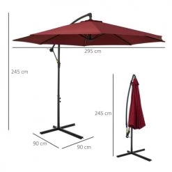 Outsunny Parasols Parasol Déporté Inclinable Manivelle Avec Pied En Acier Bordeaux -Parasols Soldes Magasin parasol deporte inclinable manivelle avec pied en acier bordeaux 2