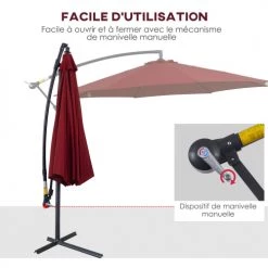 Outsunny Parasols Parasol Déporté Inclinable Manivelle Avec Pied En Acier Bordeaux -Parasols Soldes Magasin parasol deporte inclinable manivelle avec pied en acier bordeaux 4