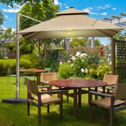 Outsunny Parasols Parasol Déporté LED Carré Double Toit Inclinable Pivotant 360° Beige -Parasols Soldes Magasin parasol deporte led carre double toit inclinable pivotant 3600 beige 1