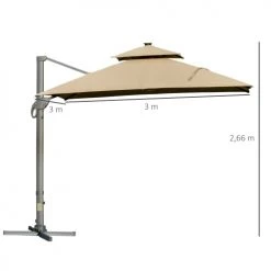 Outsunny Parasols Parasol Déporté LED Carré Double Toit Inclinable Pivotant 360° Beige -Parasols Soldes Magasin parasol deporte led carre double toit inclinable pivotant 3600 beige 2