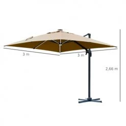 Outsunny Parasols Parasol Déporté LED Carré Inclinable Pivotant 360° Beige -Parasols Soldes Magasin parasol deporte led carre inclinable pivotant 3600 beige 2