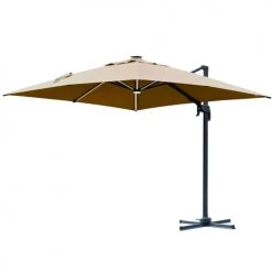 Outsunny Parasols Parasol Déporté LED Carré Inclinable Pivotant 360° Beige